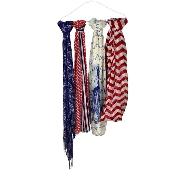 Bundle of 4 Lightweight Summer Red, White & Blue Scarves - Picture 1 of 10